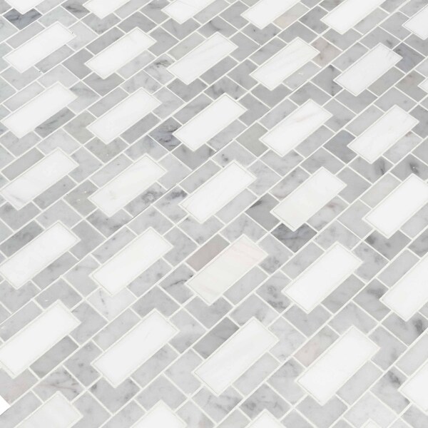 Msi Bianco Dolomite Lynx SAMPLE Polished Marble Mesh-Mounted Mosaic Tile - ZOR-MD-0245-SAM