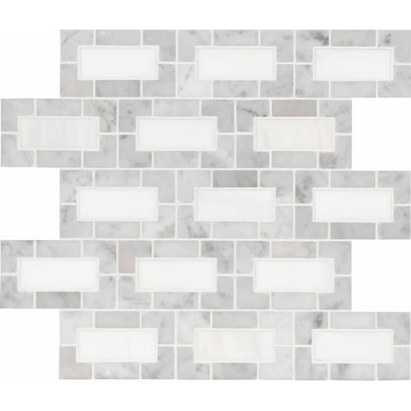 Msi Bianco Dolomite Lynx SAMPLE Polished Marble Mesh-Mounted Mosaic Tile - ZOR-MD-0245-SAM