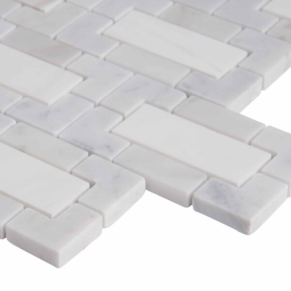 Msi Bianco Dolomite Lynx SAMPLE Polished Marble Mesh-Mounted Mosaic Tile - ZOR-MD-0245-SAM