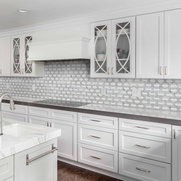 Msi Bianco Dolomite Lynx SAMPLE Polished Marble Mesh-Mounted Mosaic Tile - ZOR-MD-0245-SAM