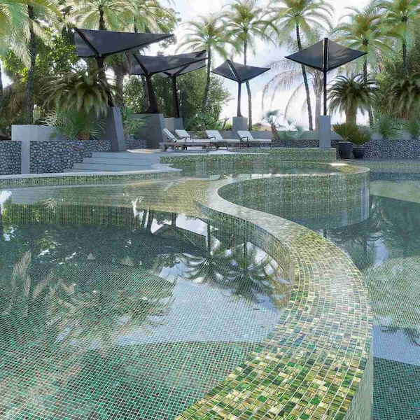 Apollo Tile Skosh 11.6inx11.6in Glossy Bottle Green Glass Mosaic Wall and Floor Tile 18.69 sqft/case, 20PK - APLNB88GN439A