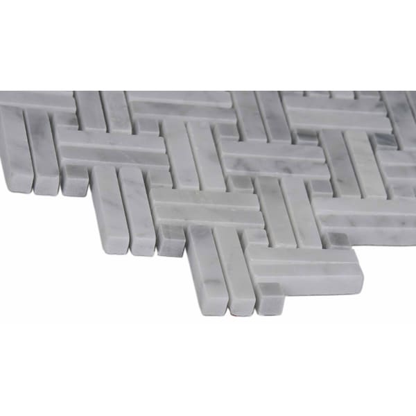 Msi Carrara White Basketweave SAMPLE Polished Marble Mesh-Mounted Mosaic Tile - ZOR-MD-0439-SAM
