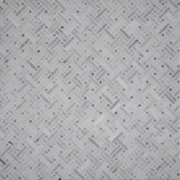 Msi Carrara White Basketweave SAMPLE Polished Marble Mesh-Mounted Mosaic Tile - ZOR-MD-0439-SAM