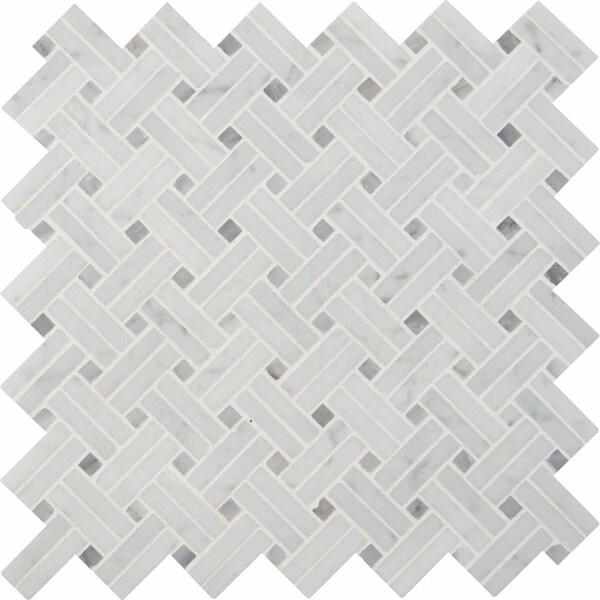 Msi Carrara White Basketweave SAMPLE Polished Marble Mesh-Mounted Mosaic Tile - ZOR-MD-0439-SAM