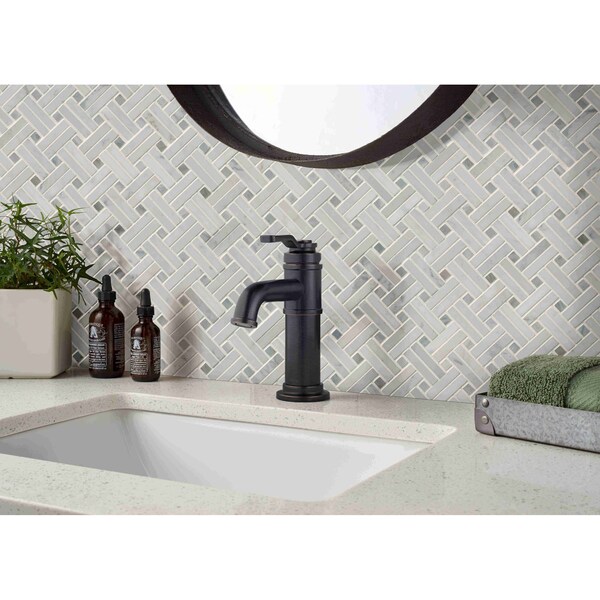 Msi Carrara White Basketweave SAMPLE Polished Marble Mesh-Mounted Mosaic Tile - ZOR-MD-0439-SAM
