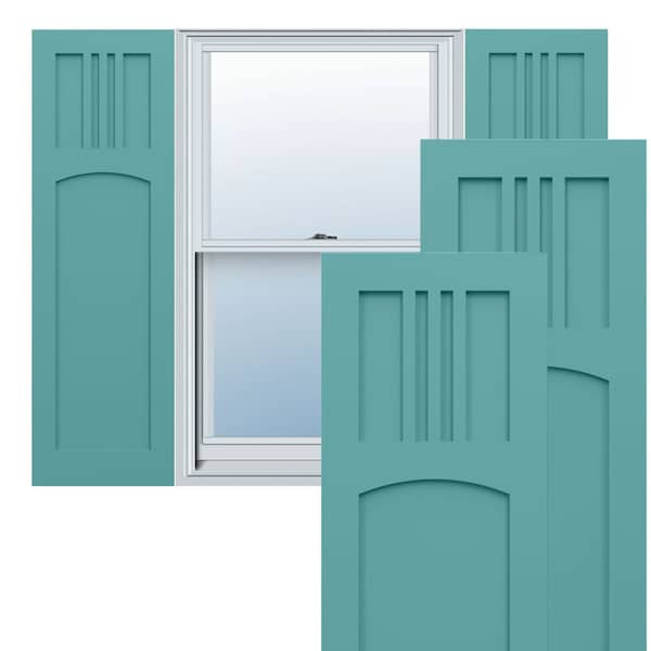 Ekena Millwork True Fit PVC San Miguel Mission Style Fixed Mount Shutters, Pure Turquoise, 12W x 53H, PR - TFP001SM12X053PT