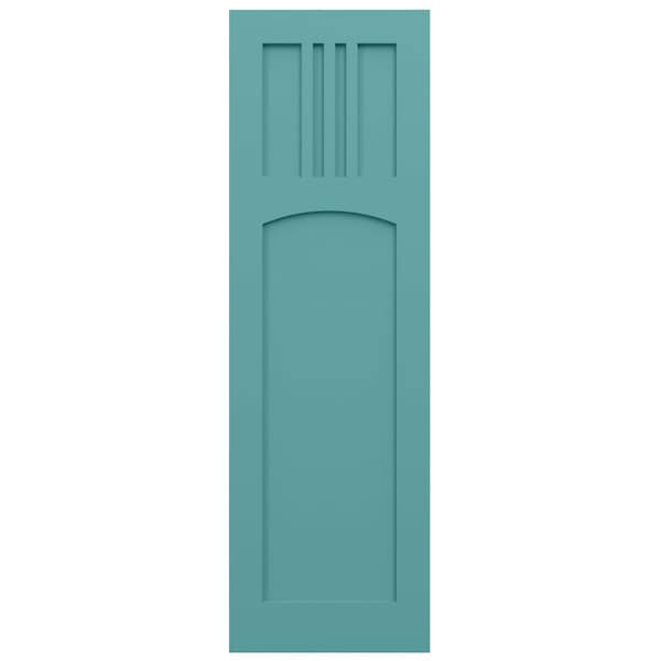 Ekena Millwork True Fit PVC San Miguel Mission Style Fixed Mount Shutters, Pure Turquoise, 12W x 53H, PR - TFP001SM12X053PT