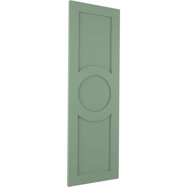 Ekena Millwork True Fit PVC Center Circle Arts & Crafts Fixed Mount Shutters, Track Green, 15W x 45H, PR - TFP001AC15X045TG