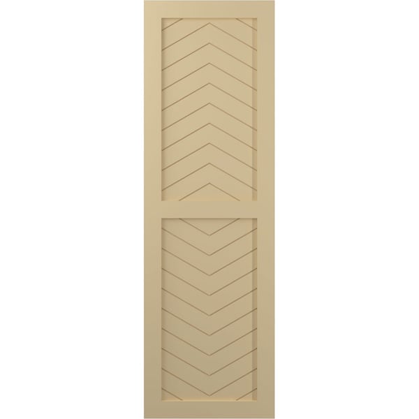 Ekena Millwork True Fit PVC Two Panel Chevron Modern Style Fixed Mount Shutters, Natural Twine, 18W x 58H, PR - TFP101CV18X058NT