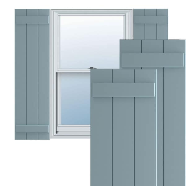 Ekena Millwork True Fit PVC Three Board Joined Board-n-Batten Shutters, Peaceful Blue, 16 1/8W x 70H, PR - TFP101BBF16X070SB