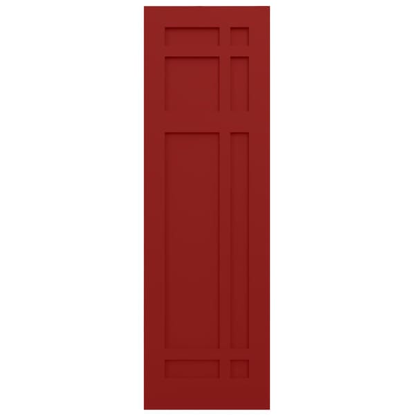 Ekena Millwork True Fit PVC San Juan Capistrano Mission Style Fixed Mount Shutters, Fire Red, 12W x 56H, PR - TFP001SJ12X056BR