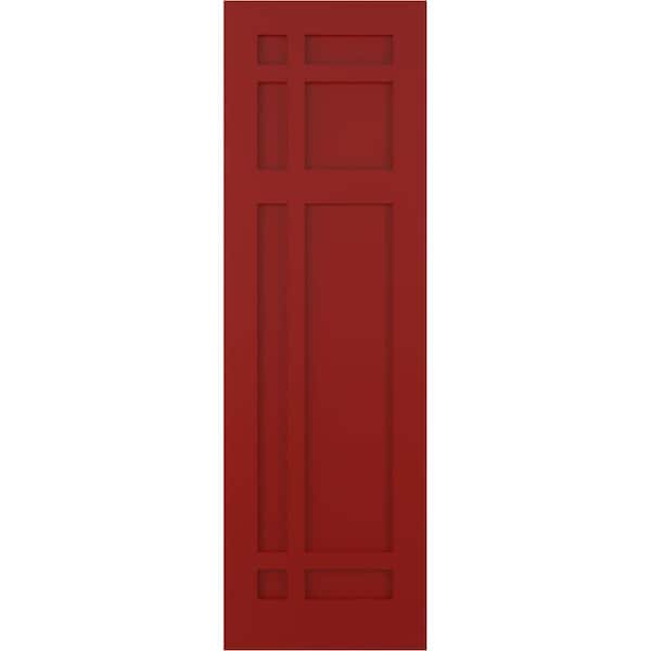 Ekena Millwork True Fit PVC San Juan Capistrano Mission Style Fixed Mount Shutters, Fire Red, 12W x 56H, PR - TFP001SJ12X056BR