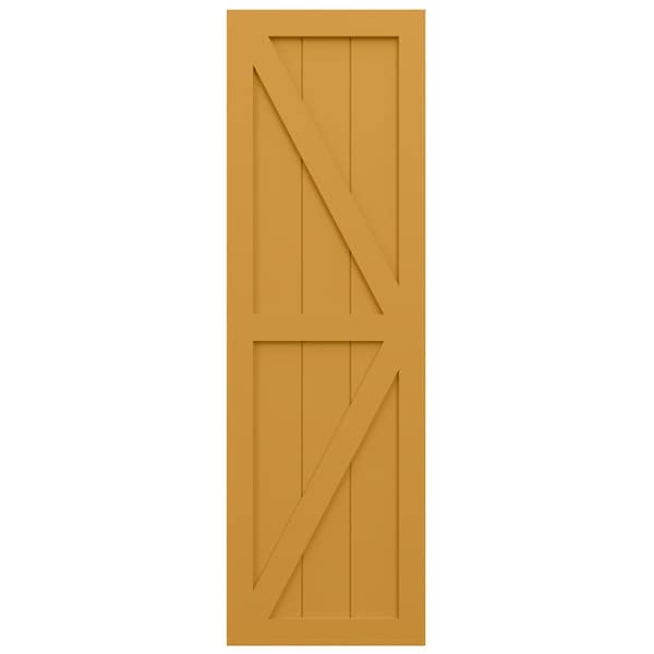 Ekena Millwork True Fit PVC Two Equal Panel Farmhouse Fixed Mount Shutters w/ Z-Bar, Turmeric , 18W x 60H, PR - TFP102FH18X060TU