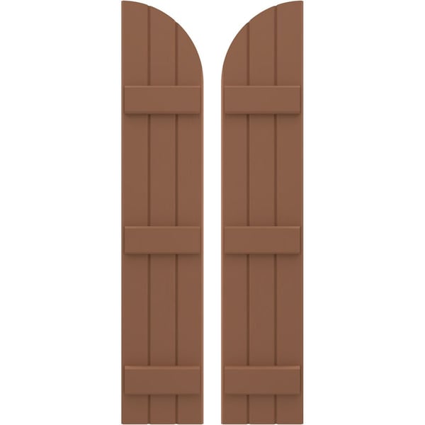 Ekena Millwork Americraft 3-Board (3 Batten) Wood Joined Board-n-Batten Shutters w/ Arch Top, ARW401BQ311X51BTH, PR - ARW401BQ311X51BTH