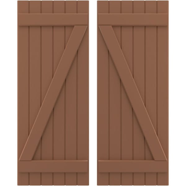 Ekena Millwork Americraft 6-Board (2 Batten) Wood Joined Board-n-Batten Shutters w/ Z-Bar, ARW102BB621X74BTH, PR - ARW102BB621X74BTH