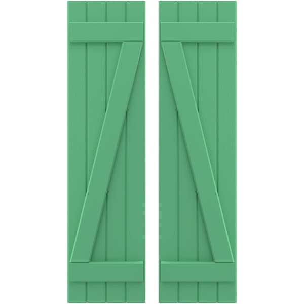 Ekena Millwork Americraft 4-Board (2 Batten) Wood Joined Board-n-Batten Shutters w/ Z-Bar, ARW102BB414X71LPH, PR - ARW102BB414X71LPH