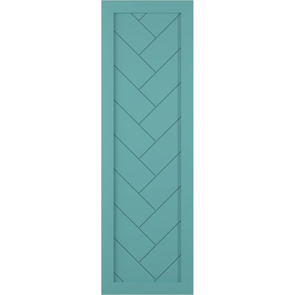 Ekena Millwork True Fit PVC Single Panel Herringbone Modern Style Fixed Mount Shutters, Pure Turquoise, 12"W x 57"H - TFP001HB12X057PT