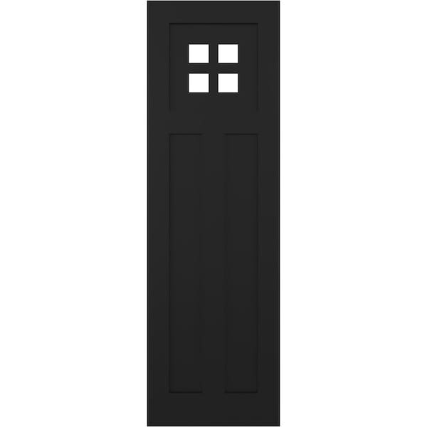 Ekena Millwork True Fit PVC San Antonio Mission Style Fixed Mount Shutters, Black, 12W x 27H, PR - TFP001ST12X027BL