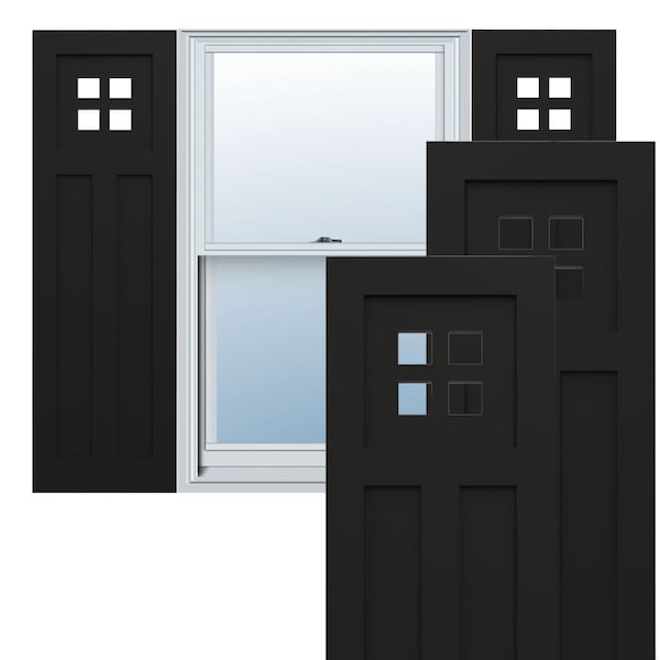 Ekena Millwork True Fit PVC San Antonio Mission Style Fixed Mount Shutters, Black, 12W x 27H, PR - TFP001ST12X027BL