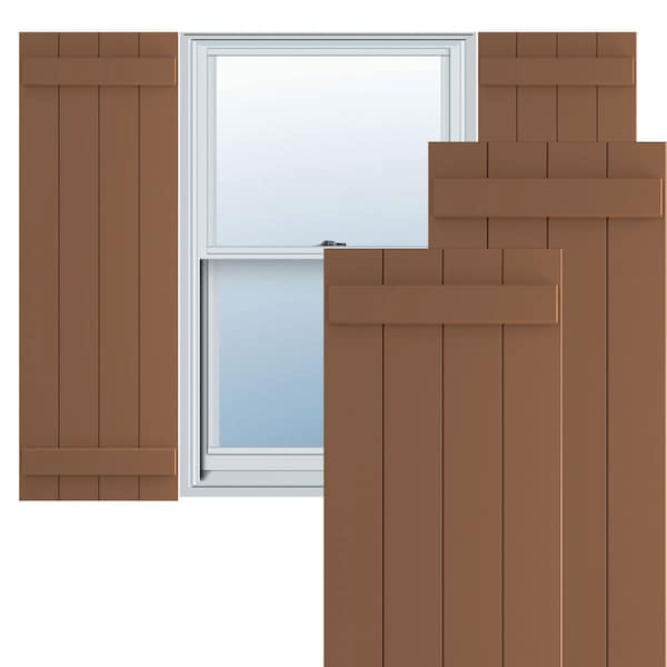 Ekena Millwork True Fit PVC, Four Board Joined Board-n-Batten Shutters, Burnt Toffee, 21 1/2W x 33H, PR - TFP101BBF21X033BT