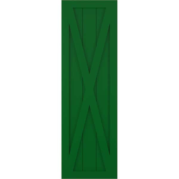 Ekena Millwork True Fit PVC Single X-Board Farmhouse Fixed Mount Shutters, Viridian Green, 15W x 49H, PR - TFP001FH15X049HG