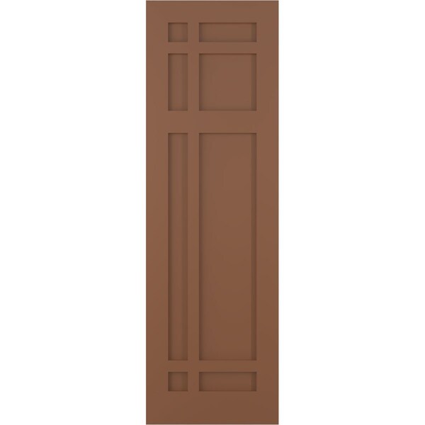 Ekena Millwork True Fit PVC San Juan Capistrano Mission Style Fixed Mount Shutters, Burnt Toffee, 15W x 25H, PR - TFP001SJ15X025BT