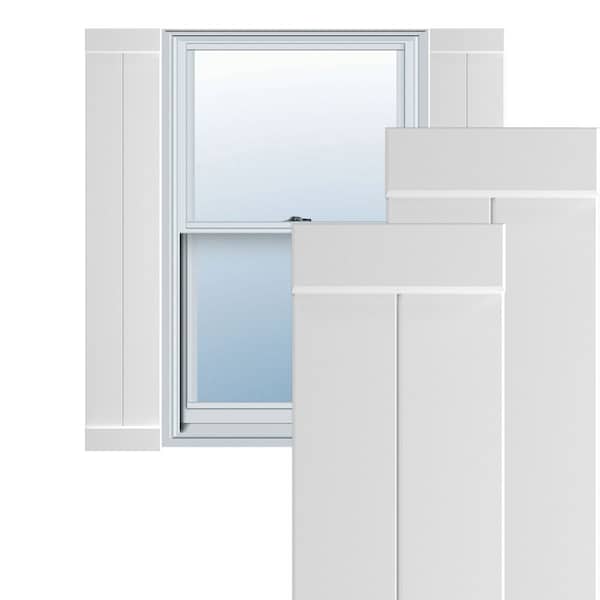 Ekena Millwork True Fit PVC, Two Board Joined Board-n-Batten Shutters w/End Batten, Unfinished , 10 3/4W x 73H, PR - TFP103BB11X073UN