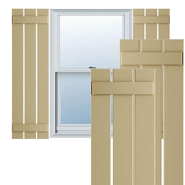 Ekena Millwork True Fit PVC, Three Board Spaced Board-n-Batten Shutters, Natural Twine, 17 1/8W x 38H, PR - TFP101SBF17X038NT
