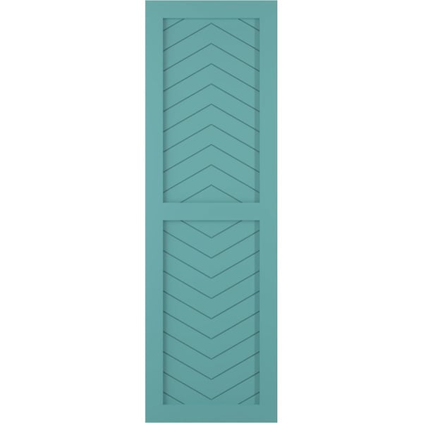 Ekena Millwork True Fit PVC Two Panel Chevron Modern Style Fixed Mount Shutters, Pure Turquoise, 18W x 79H, PR - TFP101CV18X079PT