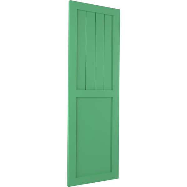 Ekena Millwork True Fit PVC Farmhouse/Flat Panel Combination Fixed Mount Shutters, Lilly Pads, 18W x 80H, PR - TFP101FC18X080LP