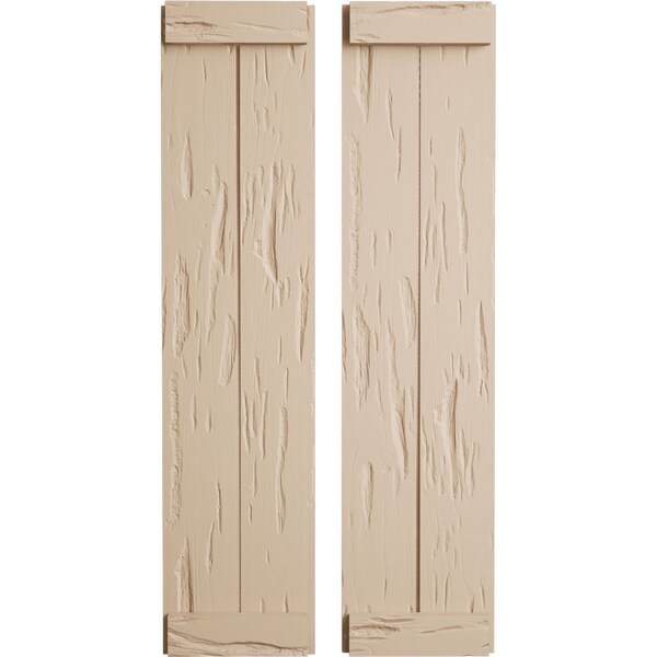 Ekena Millwork Rustic Two Board Joined Board-n-Batten Pecky Cypress Faux Wood Shutters w/End Batten, 11"W x 82"H - SHUBJE11X82PCPR