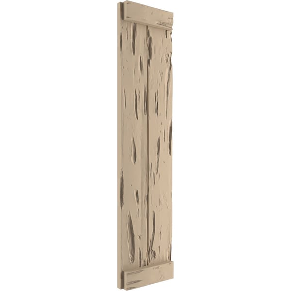 Ekena Millwork Rustic Two Board Joined Board-n-Batten Pecky Cypress Faux Wood Shutters w/End Batten, 11"W x 82"H - SHUBJE11X82PCPR
