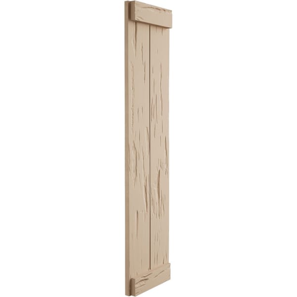 Ekena Millwork Rustic Two Board Joined Board-n-Batten Pecky Cypress Faux Wood Shutters w/End Batten, 11"W x 82"H - SHUBJE11X82PCPR