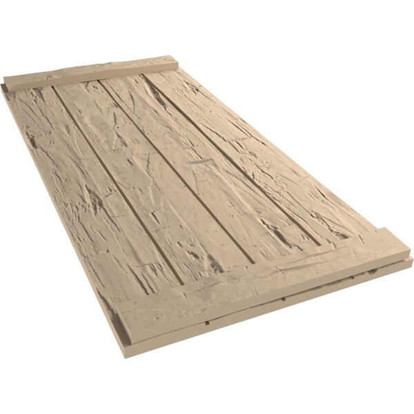 Ekena Millwork Rustic Four Board Joined Board-n-Batten Hand Hewn Faux Wood Shutters w/End Batten, 22W x 70H, PR - SHUBJE22X70HHPR