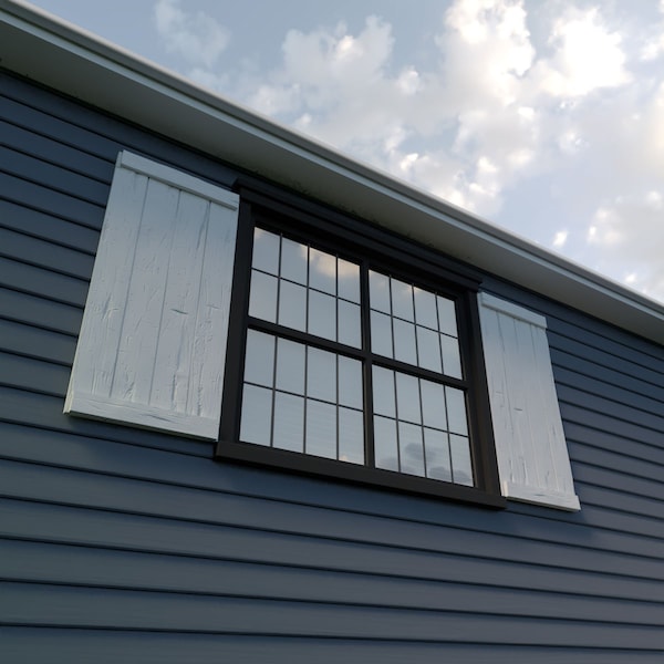 Ekena Millwork Rustic Four Board Joined Board-n-Batten Hand Hewn Faux Wood Shutters w/End Batten, 22W x 70H, PR - SHUBJE22X70HHPR