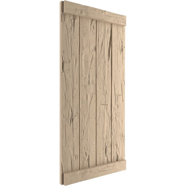 Ekena Millwork Rustic Four Board Joined Board-n-Batten Hand Hewn Faux Wood Shutters w/End Batten, 22W x 70H, PR - SHUBJE22X70HHPR