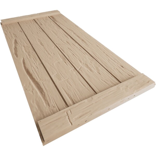 Ekena Millwork Rustic Four Board Joined Board-n-Batten Hand Hewn Faux Wood Shutters w/End Batten, 22W x 70H, PR - SHUBJE22X70HHPR