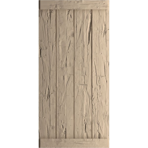 Ekena Millwork Rustic Four Board Joined Board-n-Batten Hand Hewn Faux Wood Shutters w/End Batten, 22W x 70H, PR - SHUBJE22X70HHPR