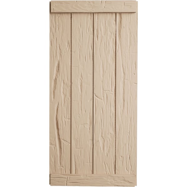 Ekena Millwork Rustic Four Board Joined Board-n-Batten Hand Hewn Faux Wood Shutters w/End Batten, 22W x 70H, PR - SHUBJE22X70HHPR