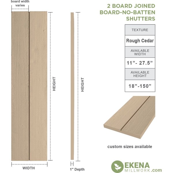 Ekena Millwork Rustic Two Board Joined Board-n-Batten Rough Cedar Faux Wood Shutters w/No Batten, 11W x 80H, PR - SHUBJN11X80RCPR