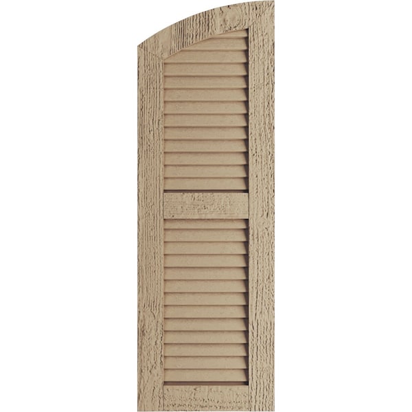 Ekena Millwork Timberthane Rough Sawn 2 Equal Louver w/Elliptical Top Faux Wood Shutters, 18Wx88H, 82 Low Side, PR - SHULVL18X88RSPR