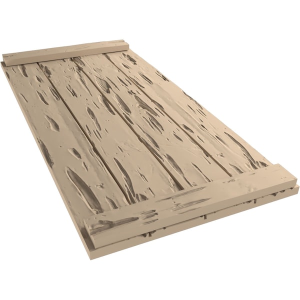 Ekena Millwork Rustic Four Board Joined Board-n-Batten Pecky Cypress Faux Wood Shutters w/End Batten, 22"W x 62"H - SHUBJE22X62PCPR
