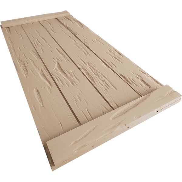 Ekena Millwork Rustic Four Board Joined Board-n-Batten Pecky Cypress Faux Wood Shutters w/End Batten, 22"W x 62"H - SHUBJE22X62PCPR