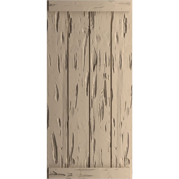 Ekena Millwork Rustic Four Board Joined Board-n-Batten Pecky Cypress Faux Wood Shutters w/End Batten, 22"W x 62"H - SHUBJE22X62PCPR