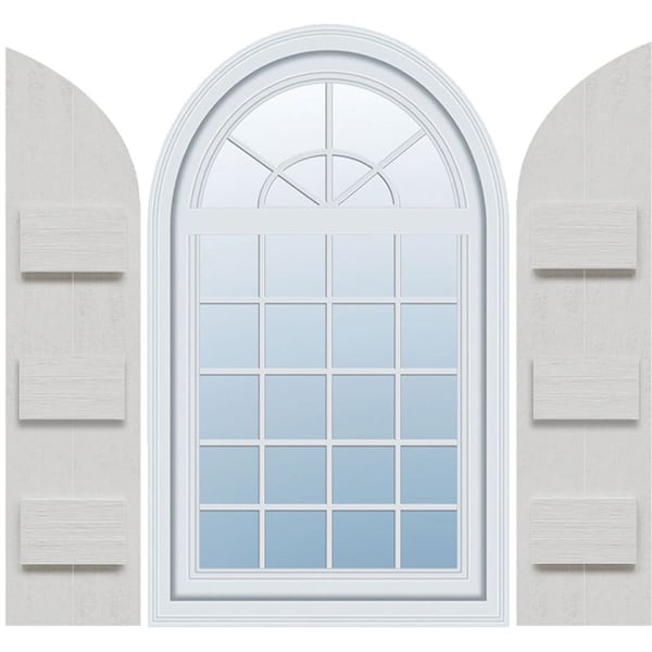 Ekena Millwork Rustic 2 Board Joined Board-n-Batten Faux Wood Shutters w/Quarter Round Arch Top, 10 3/4W x 90H, PR - FBJ06Q11X090RUF