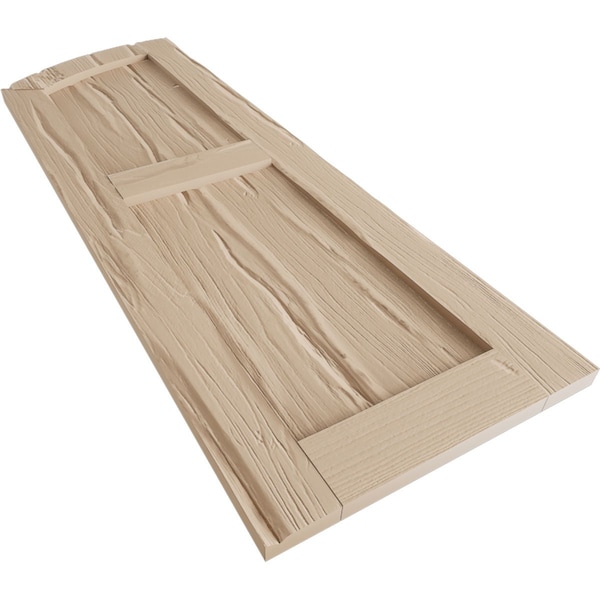Ekena Millwork Riverwood 2 Equal Flat Panel w/Elliptical Top Faux Wood Shutters, 15W x 34H 29 Low Side, PR - SHUFPL15X34RWPR