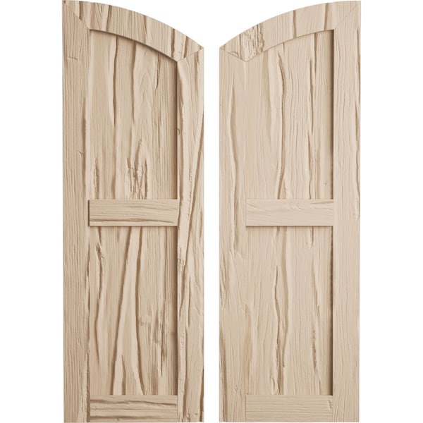 Ekena Millwork Riverwood 2 Equal Flat Panel w/Elliptical Top Faux Wood Shutters, 15W x 34H 29 Low Side, PR - SHUFPL15X34RWPR