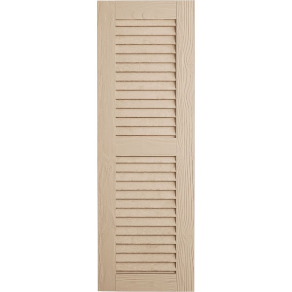 Ekena Millwork Rustic Two Equal Louver Sandblasted Faux Wood Shutters (Per Pair), Primed Tan, 18"W x 36"H - SHULV18X36SDPR