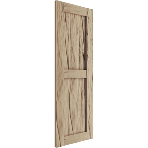 Ekena Millwork Rustic Two Equal Panel Flat Panel Riverwood Faux Wood Shutters (Per Pair), Primed Tan, 15"W x 36"H - SHUFP15X36RWPR