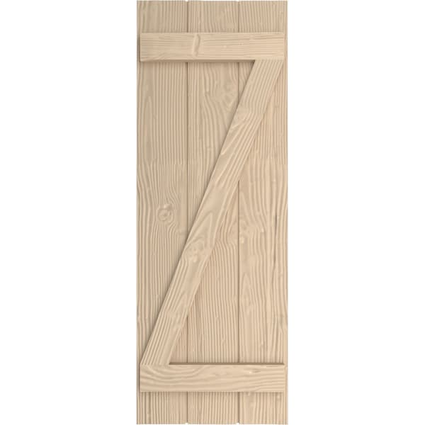 Ekena Millwork Rustic Three Board Joined Board-n-Batten Sandblasted Faux Wood Shutters w/Z-Board, 16 1/2W x 78H, PR - SHUBJZ16X78SDPR